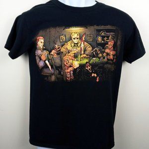 Poker playing classic slashers, horror characters tee.